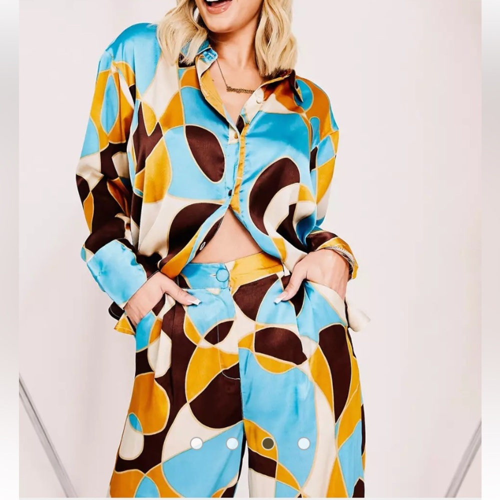 Neon Rose Relaxed 70s Retro Satin Pantset Suit ASOS